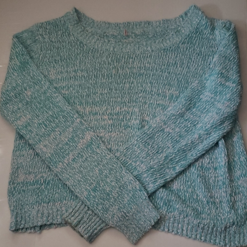 Blue and white knit sweater